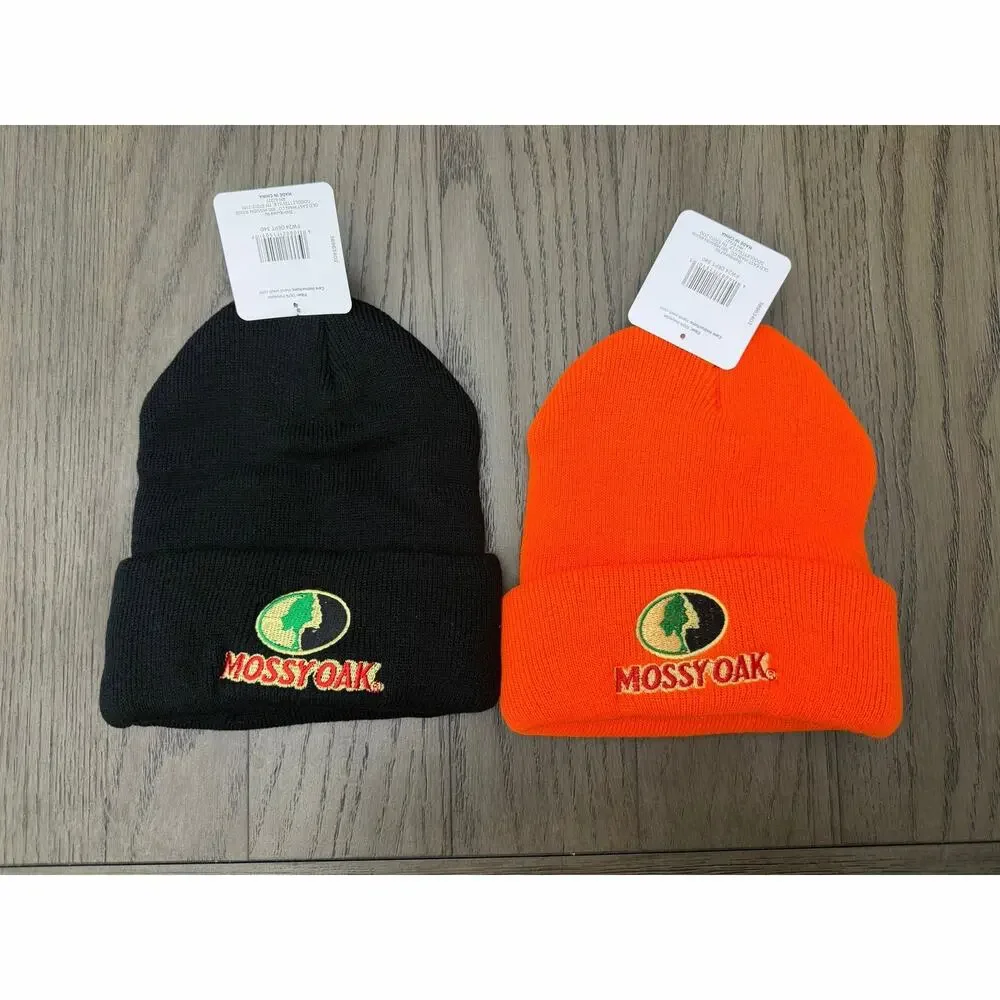 Mossy Oak Double Fleece Lined Beanies NWT Black & Orange 2-Pack